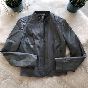 Gray Faux Leather + Suede Moto Jacket Sz 2/4